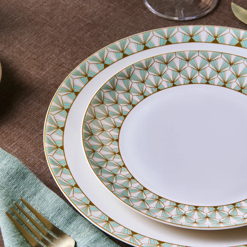 Karaca Forever Bone Emerald, 53-teiliges Tafelservice für 12 Personen