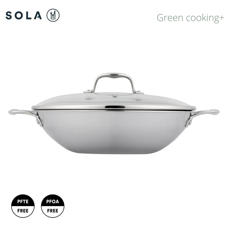 Sola Wokpfanne mit Deckel Green Cooking Ø 32 cm – ohne Antihaftbeschichtung – geeignet für alle Wärmequellen