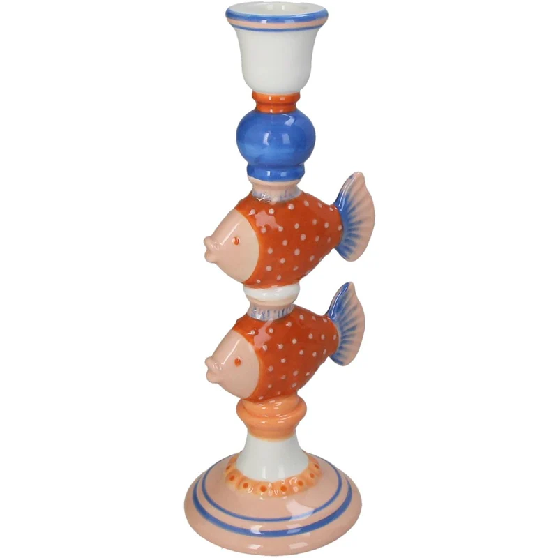Kerzenständer Steingut Fische Multi 10.4x9.3x26.5cm