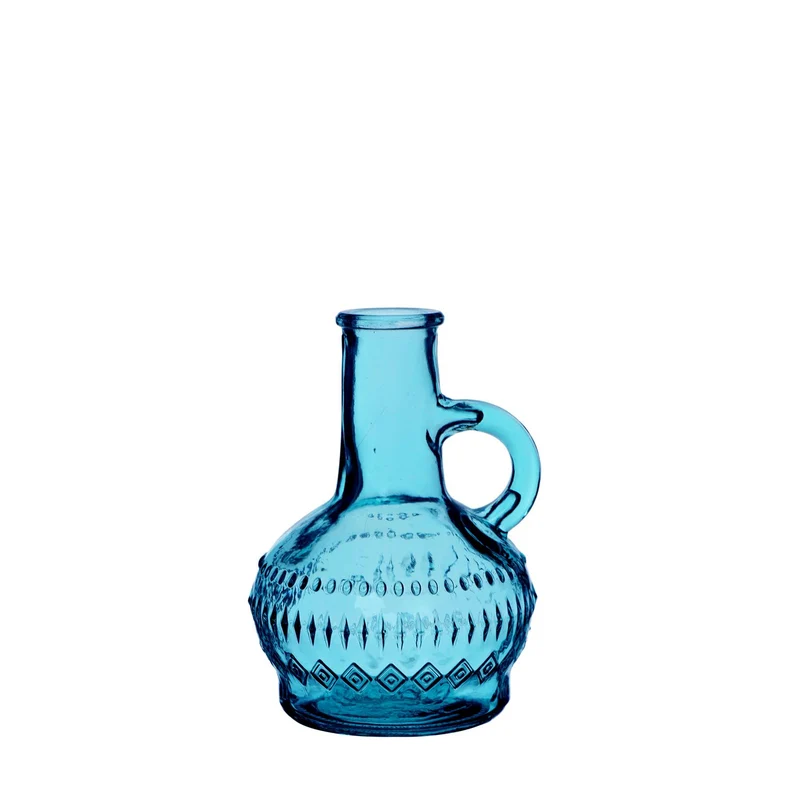 Kleine Glasflasche H.10 Ø6 cm ozeanblau