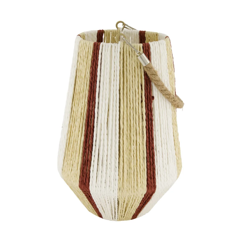 Laterne rund Papierseil mit Glas 22x22x31cm Rosa/Rot