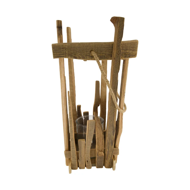 Laterne Pappelholz mit Glas 28x28x58cm Natur FSC 100%