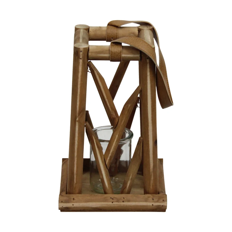 Laterne Pappelholz mit Glas 18x18x28cm FSC 100% Natur