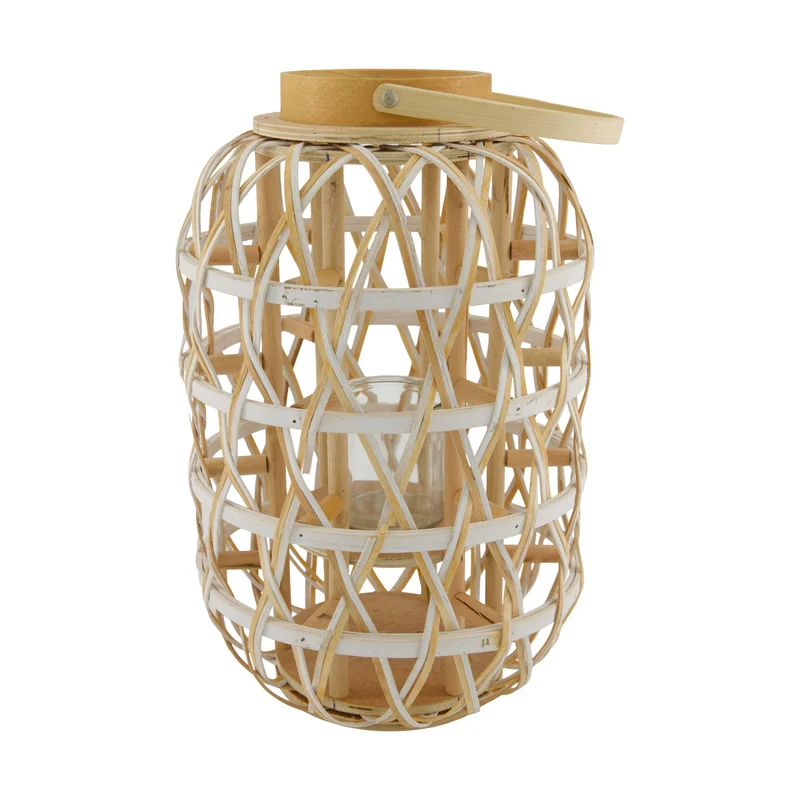 Laterne Pappelholzspäne mit Glas 24x24x38cm FSC 100% Natur