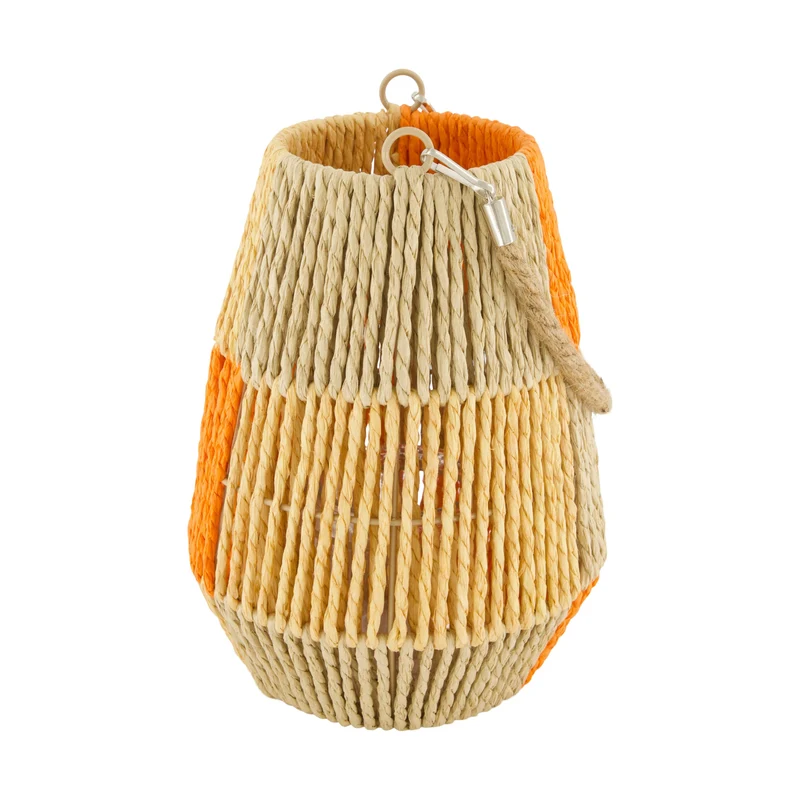 Laterne Papierseil mit Glas 18x18x24cm Orange/Gelb