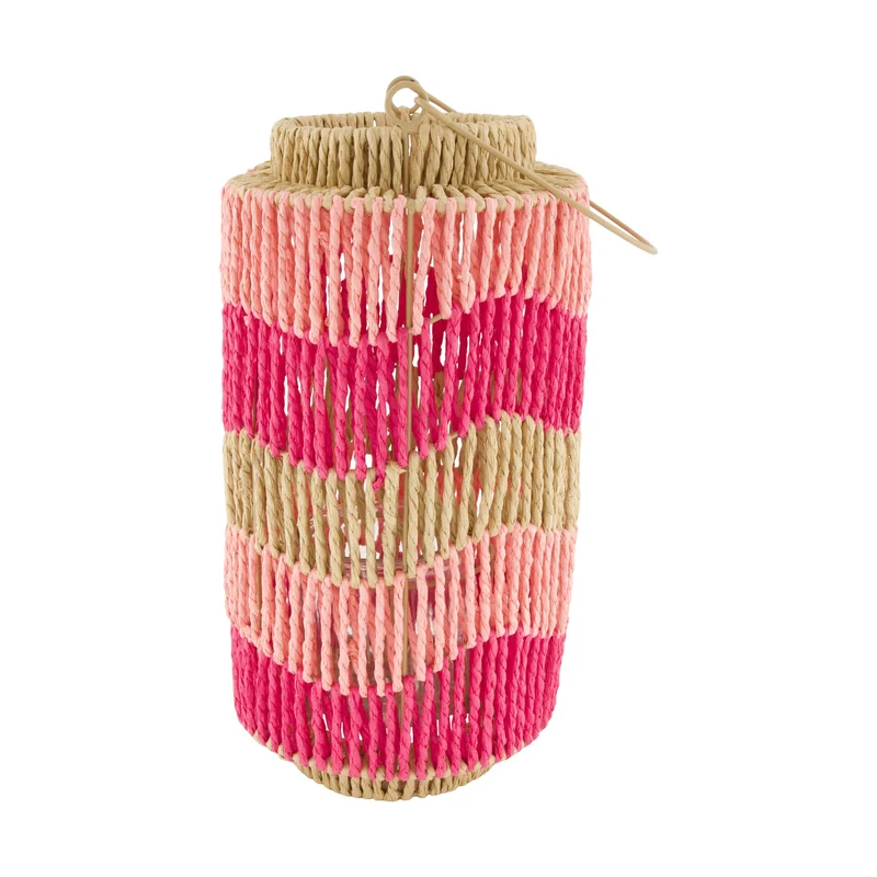 Laterne Papierseil mit Glas 18,5x18,5x35cm Rosa-Mix