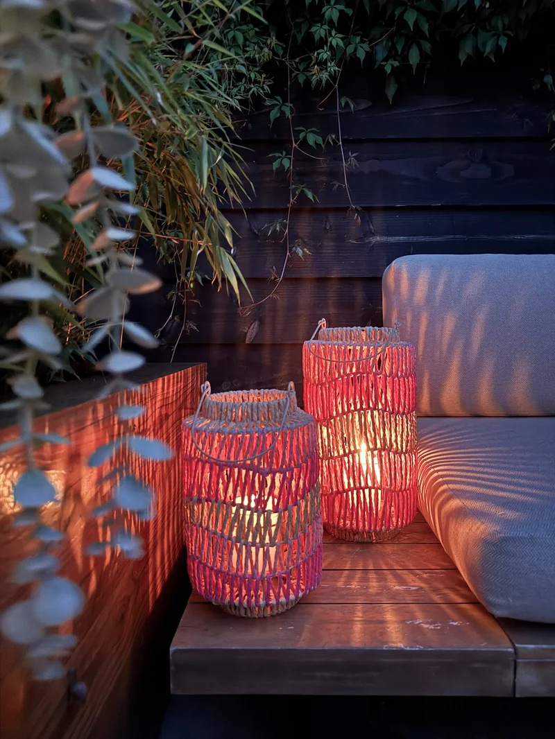 Laterne Papierseil mit Glas 18,5x18,5x35cm Rosa-Mix