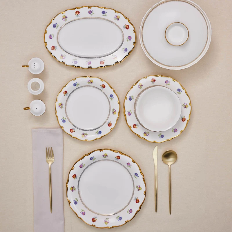 Karaca Royal Bone Diana 55-teiliges 12-Personen-Geschirrset Gold