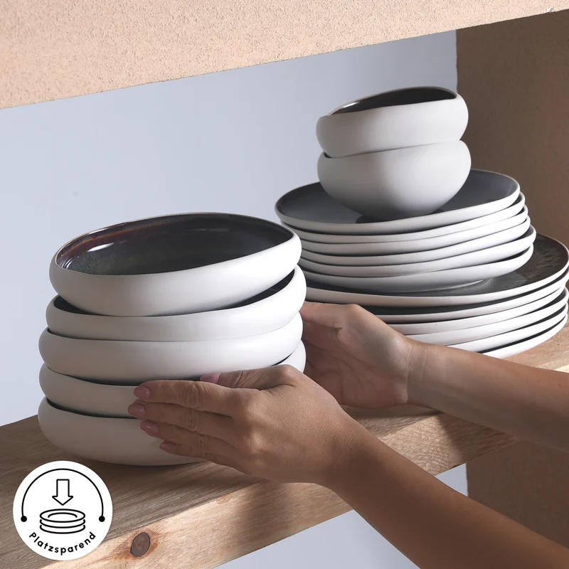 Karaca Earth Collection Galactic 55-teiliges Tafelservice für 12 Personen – Weiß