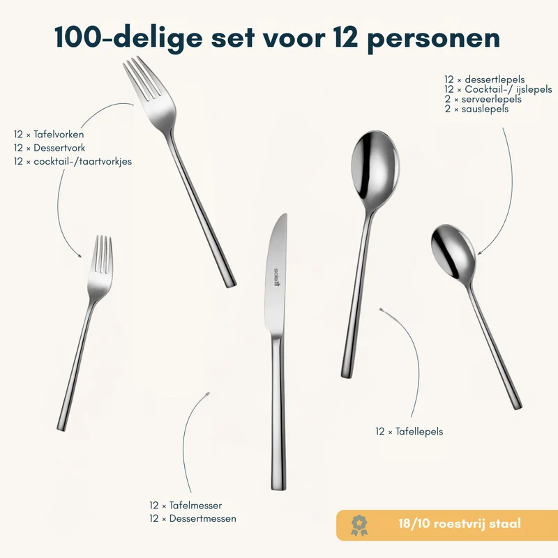 Sola Besteckset Montreux - 18/10 Edelstahl - 100-teilig / 12 Personen