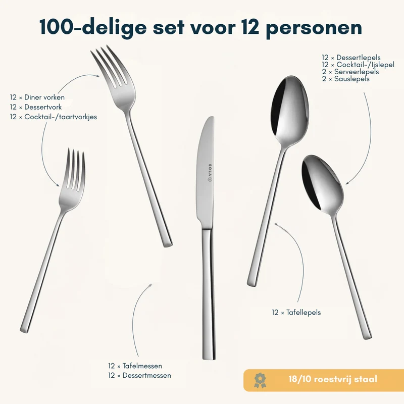 Sola Besteckset Luxor - 18/10 Edelstahl - 100-teilig / 12 Personen