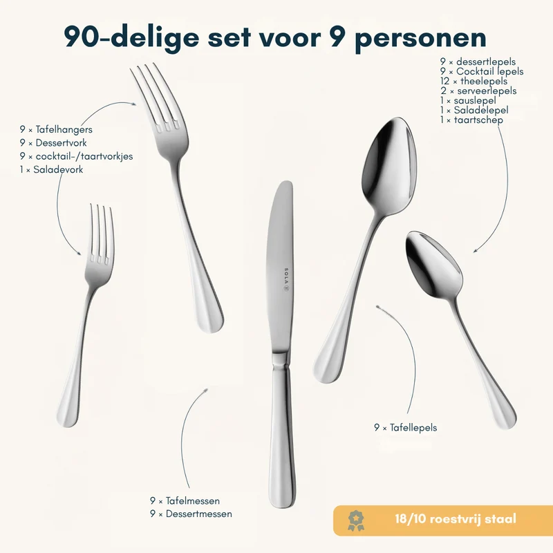 Sola Besteckset Hollands Glad - 18/10 Edelstahl - 90-teilig / 9 Personen