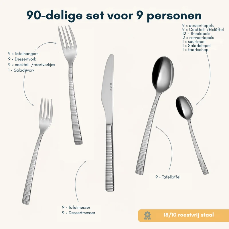 Sola Besteckset Bali - 18/10 Edelstahl - 90-teilig / 9 Personen
