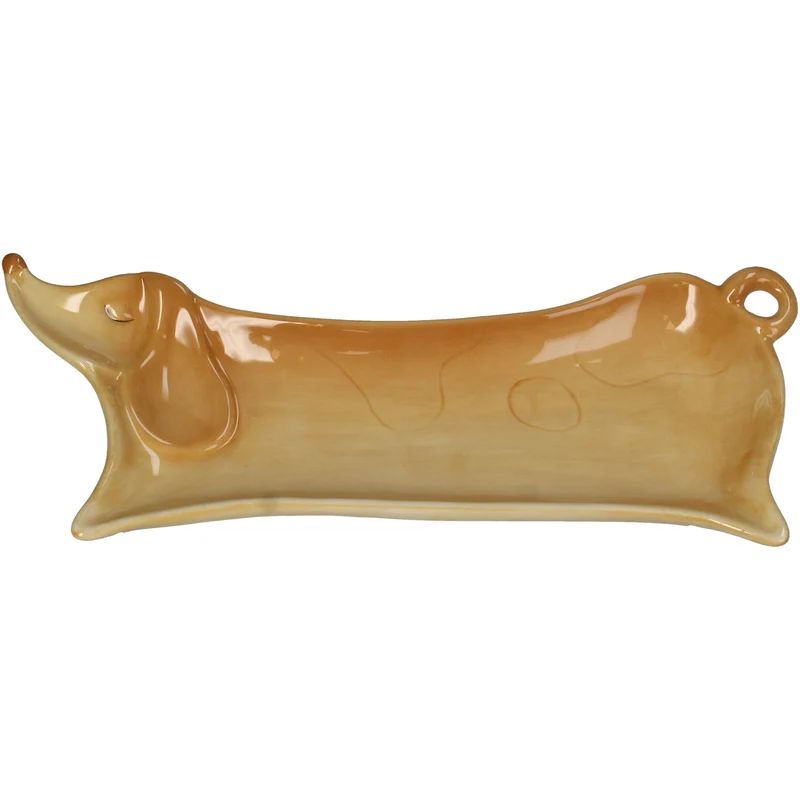 Schmuckschale Dackel Steingut Braun 28,5x11,5x3,5cm