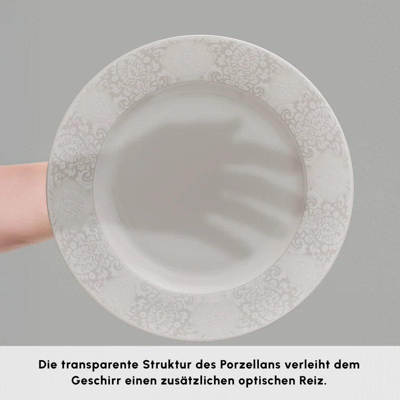 Karaca Forever Bone China New Olio 53-teiliges Tafelservice für 12 Personen, Weiß