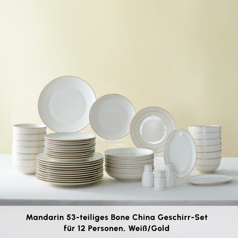 Karaca Elegance Bone Mandarin 53-teiliges Tafelservice für 12 Personen Gold