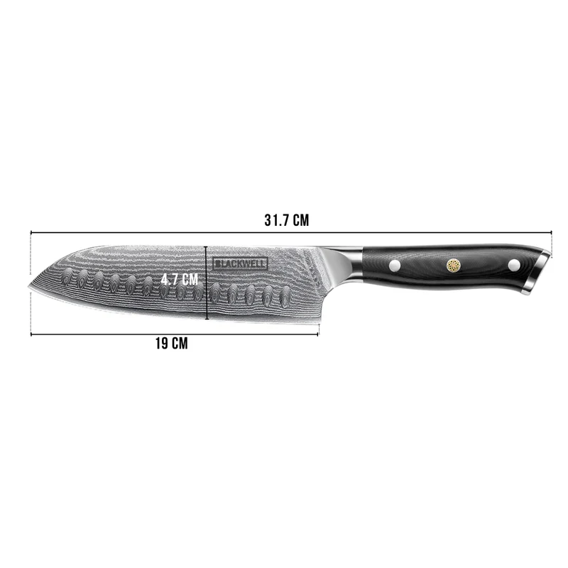 Blackwell Santokumesser im japanischen Stil – 67 Lagen Damaszenerstahl – VG10 – 19 cm