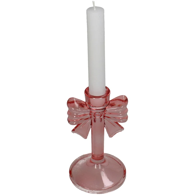 Kerzenhalter Schleife Glas Rosa 8.5x8.5x15cm