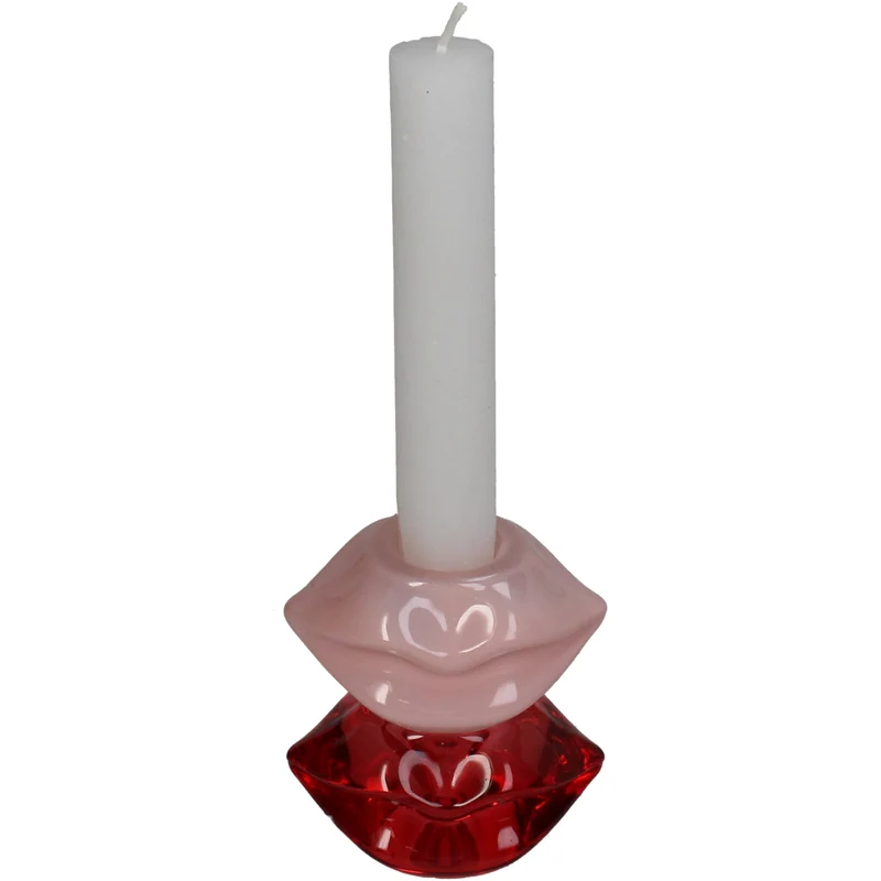 Kerzenständer Lippen Glas Rot 7,5x5x8cm