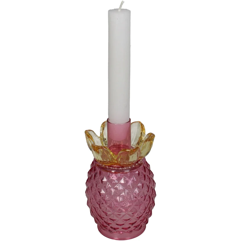 Kerzenständer Ananas Glas Mehrfarbig 7.5x7.5x13.5cm Rosa