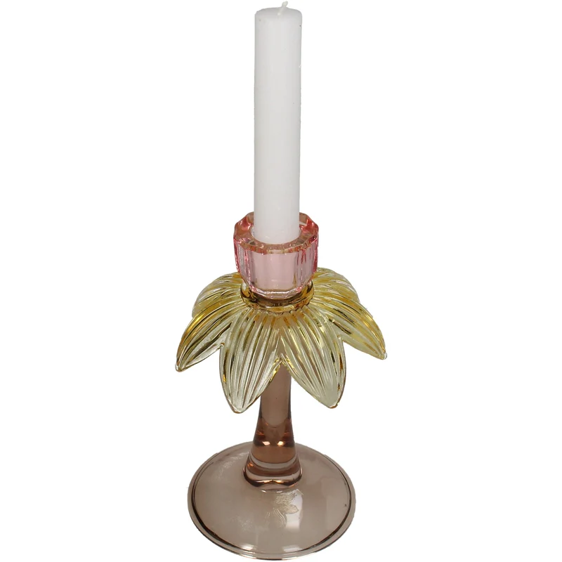 Kerzenständer Blume Palme Glas Mehrfarbig 11x11x18cm