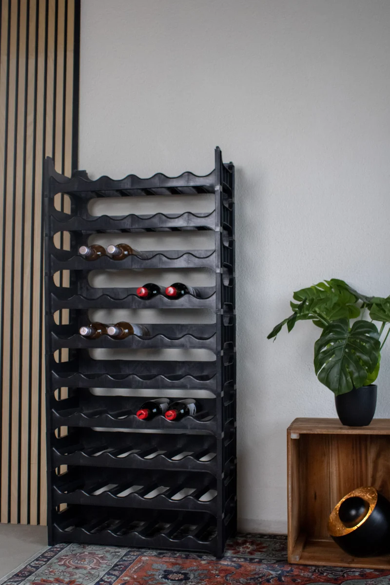Weinregal stapelbar schwarz – Kunststoff – 6 Flaschen