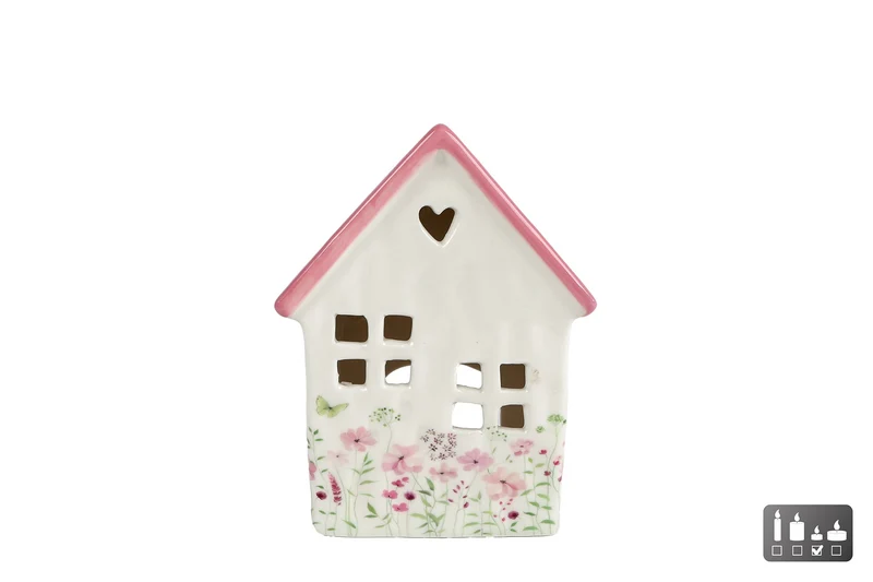 Teelichthalter "House Floral" S rosa Steingut 11x7x16cm