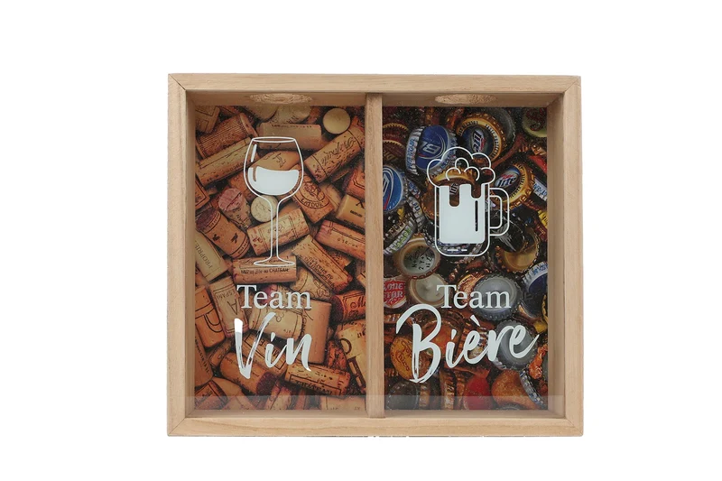Aufbewahrungsbox "Team Wein/Bier" beige Holz 24x21x5cm