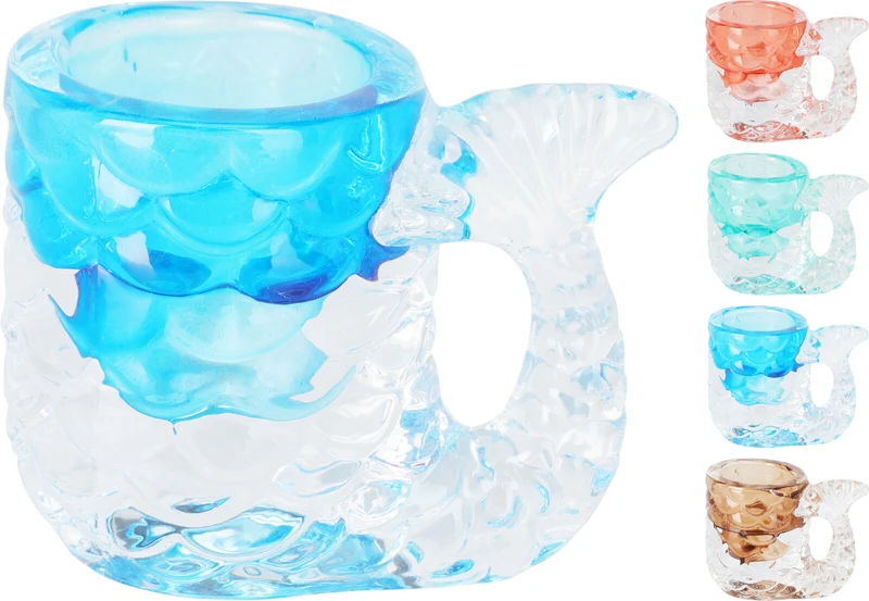 GLAS-TEELICHTHALTER FISCH MIT GRIFF 8,5X7,5X6CM 4ER-SET