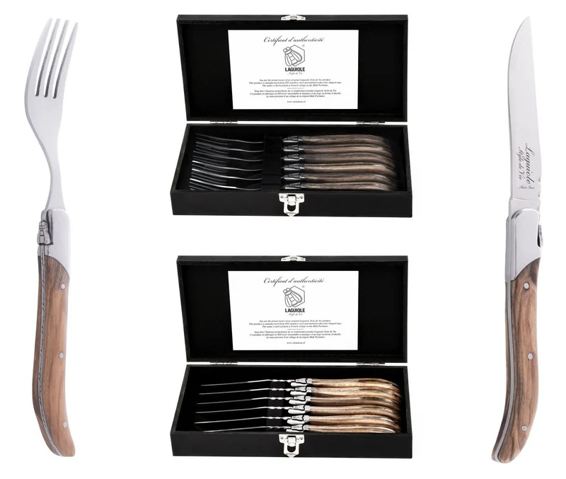 Laguiole Style de Vie Steakgabeln Luxury Line Olivenholz - 6 Stück