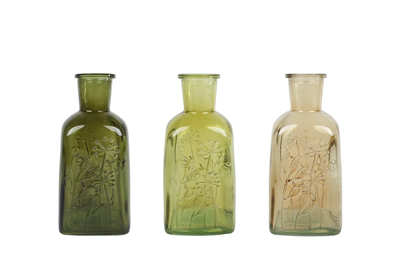 Vase "Vive" d.grün/h.grün/bernstein 3er-Sortiment Glas 9,5x7,5x19cm