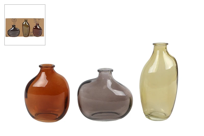 Vase "Lou" s3 braun/grün/grau 3-fach sortiert Glas 33x16x6cm