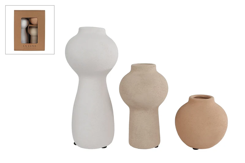 Vase "Izzy" Set/3 Stück weiß/beige/braun Steingut 29x11,5x23,5cm