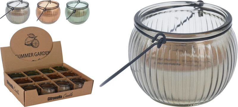 CITRONELLA-KERZE IM GLAS MIT HENKEL D7,6 H6CM 3 ASSORTIERT