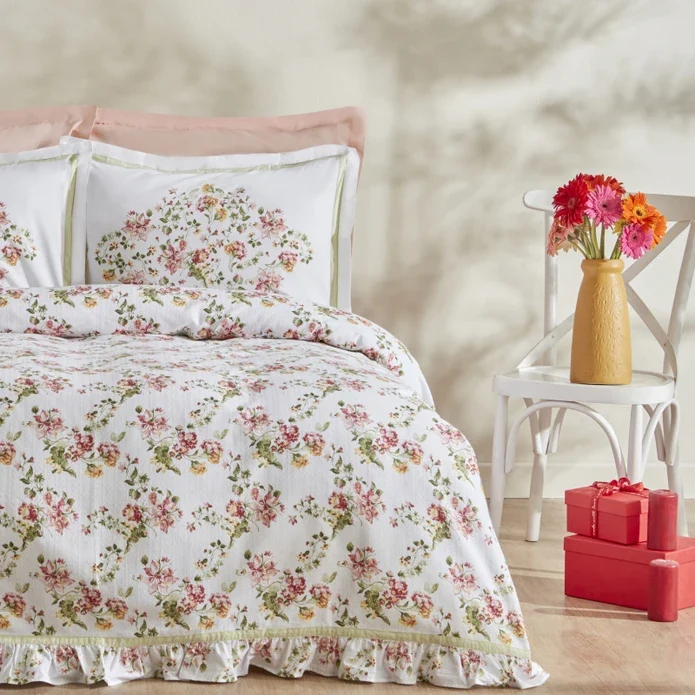 Karaca Home Emilie 100% Baumwolle Doppelbettdecken-Set - Rosa