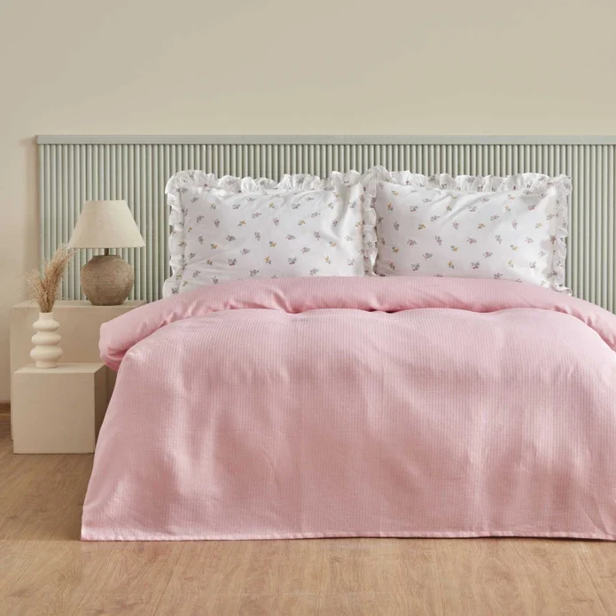 Karaca Home Lidya 100% Baumwolle Doppelbettdecken-Set - Puder