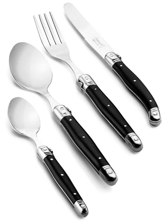 Laguiole Style de Vie Besteckset & Besteckkasten - Premium Line - Schwarz - 24 Teile / 6 Personen