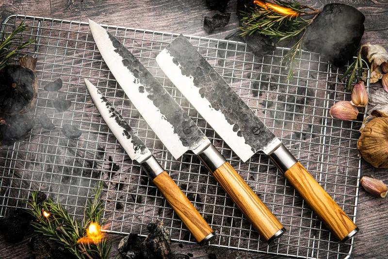 Forged Messerset Olive - 3-teilig - Kochmesser, Hackmesser und Universalmesser