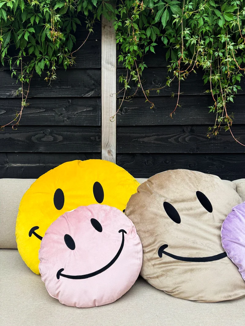 Kissen rund Smiley Polyester 58x58x8cm Gelb