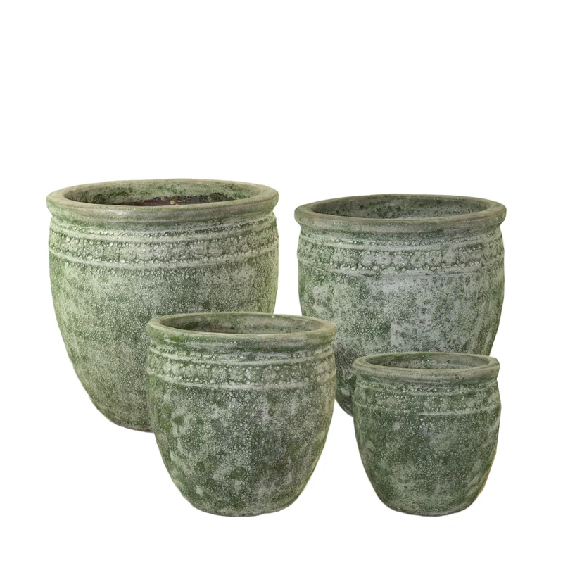 Set/4 Pflanzgefäß Keramik 57x57x55cm Grün