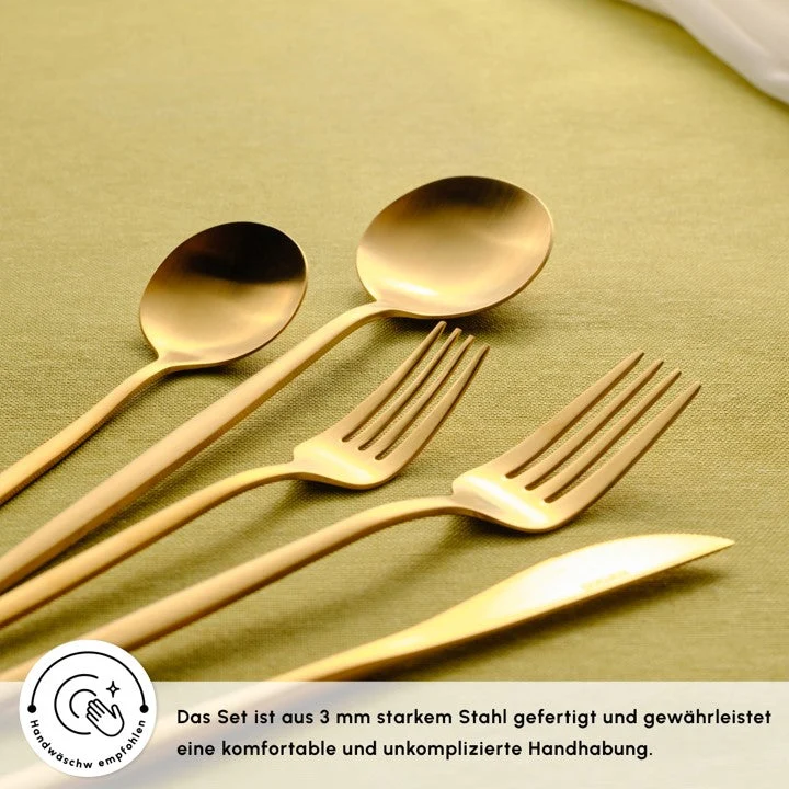 Karaca Orion Matte Gold 12-Personen 60-Teiliges Besteckset