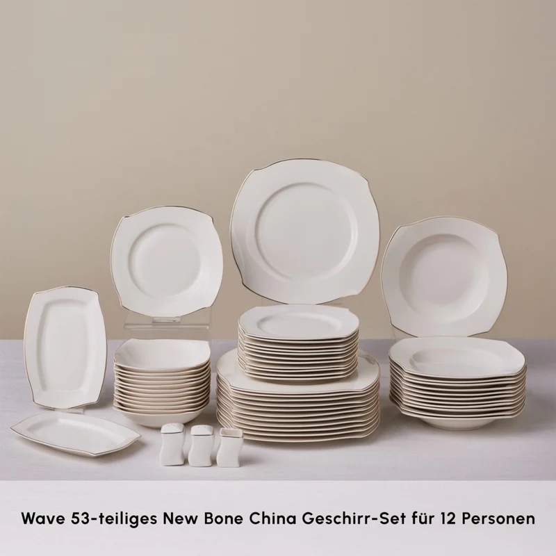 Wave 53-Teiliges Geschirrset für 12-Personen in Gold