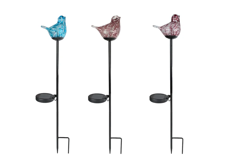 LED-Gartenleuchte "Vogel" Solar, rosa/grün/lila, 3er-Set, Glas/Metall, 15x7x75cm