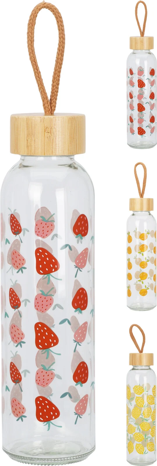 GLAS-TRINKFLASCHE MIT FRÜCHTEN 500ML 3ER-SET