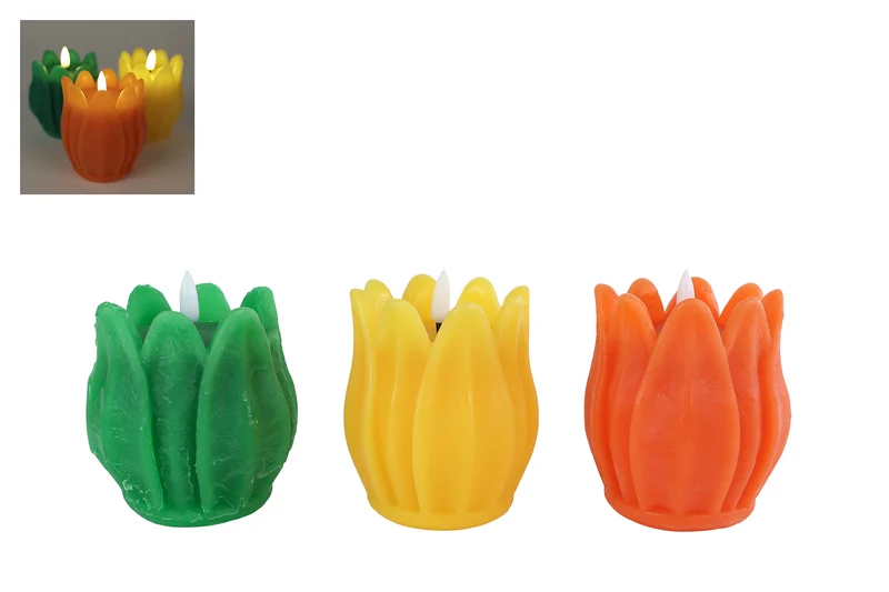 LED-Kerze "Tulpe" S orange/gelb/grün, 3er-Set, 2xAA-Batterien erforderlich, 9x9x11cm