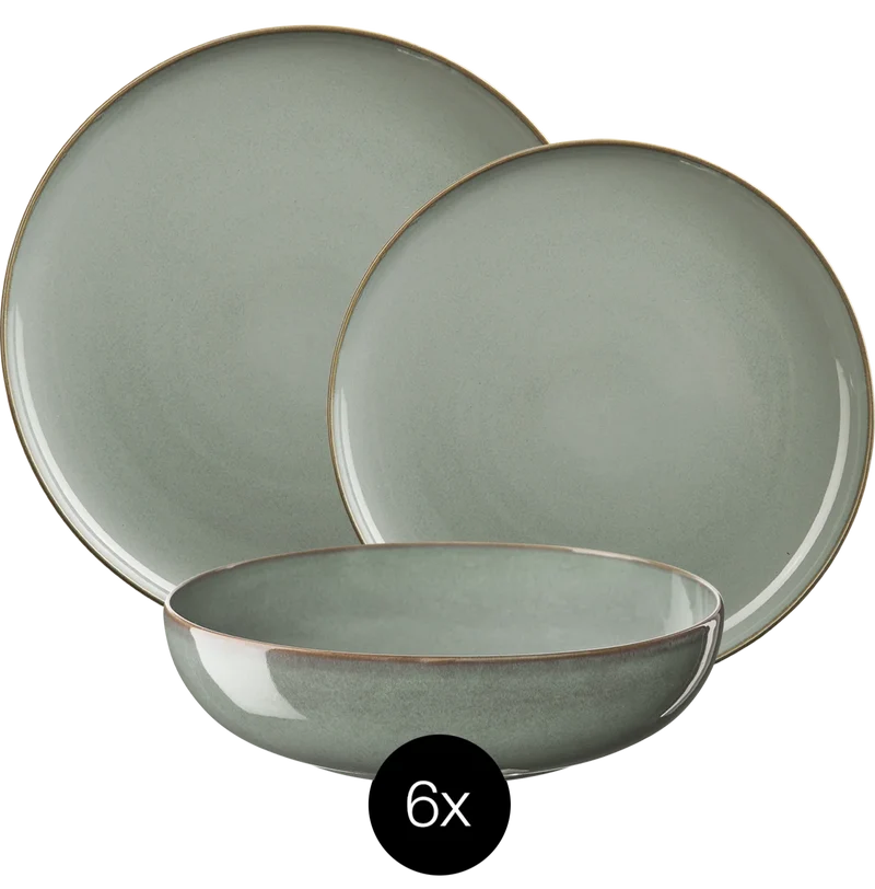 ASA Selection Geschirrset Saisons - Eucalyptus - 18-teilig / 6 Personen - 6 Speiseteller, 6 Schalen und 6 Frühstücksteller