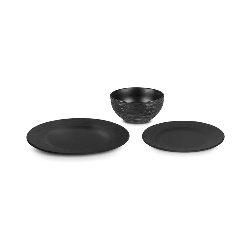 Karaca Solem Embossed 18-teiliges Steinzeug-Tafelservice für 6 Personen, Schwarz