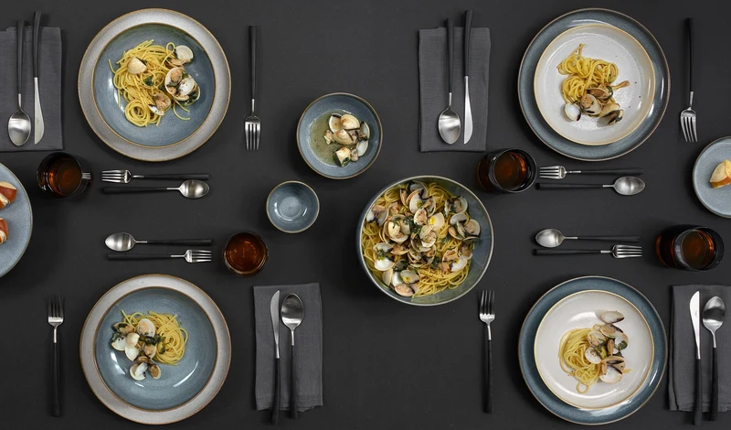 ASA Selection Geschirrset Saisons - Denim - 18-teilig / 6 Personen - 6 Dinner-Teller, 6 Frühstücksteller und 6 Schalen