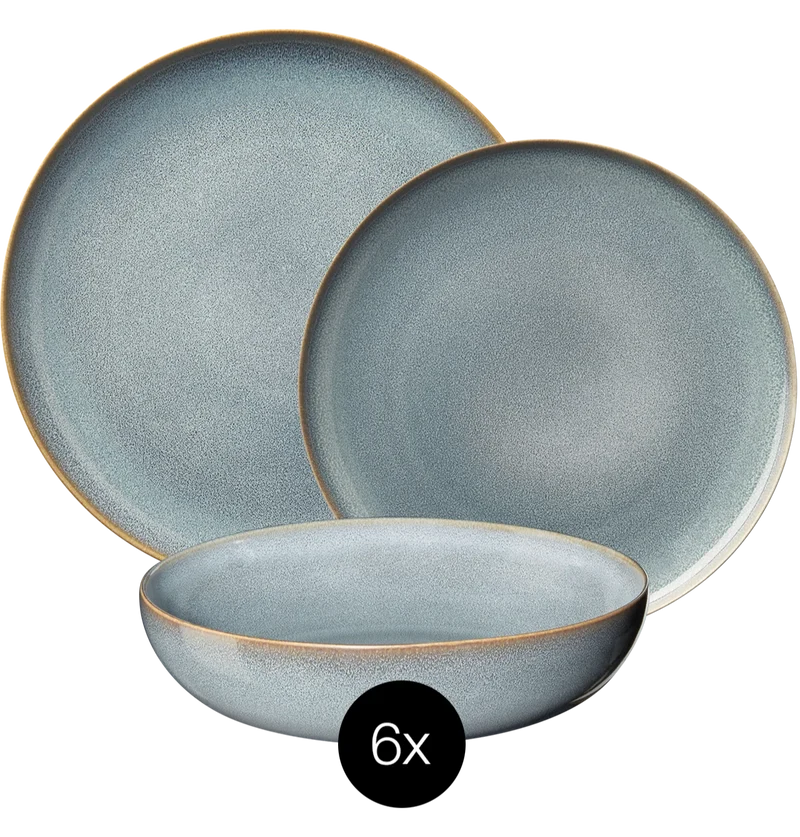ASA Selection Geschirrset Saisons - Denim - 18-teilig / 6 Personen - 6 Dinner-Teller, 6 Frühstücksteller und 6 Schalen