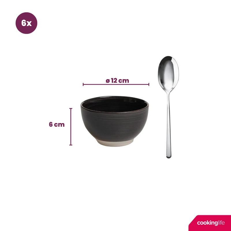 Cookinglife Kleine Schalen Delice Grau ø 12 cm - 6 Stück
